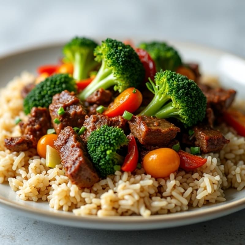 Lean Beef and Crispy Broccoli Stir-Fry with Brown Rice