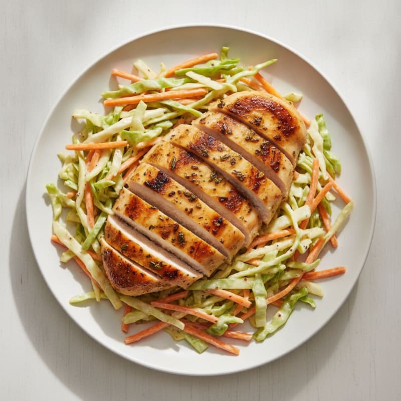 Grilled Chicken Breast with Crunchy Cabbage Slaw