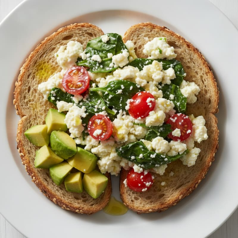 Cottage Cheese Egg White Scramble with Spinach and Tomatoes