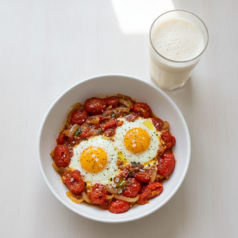 Baked Eggs with Roasted Tomato and Onion