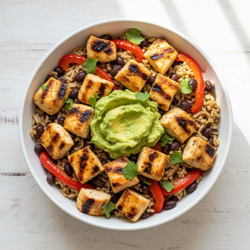 Grilled Chicken Taco Bowl with Black Beans and Roasted Peppers
