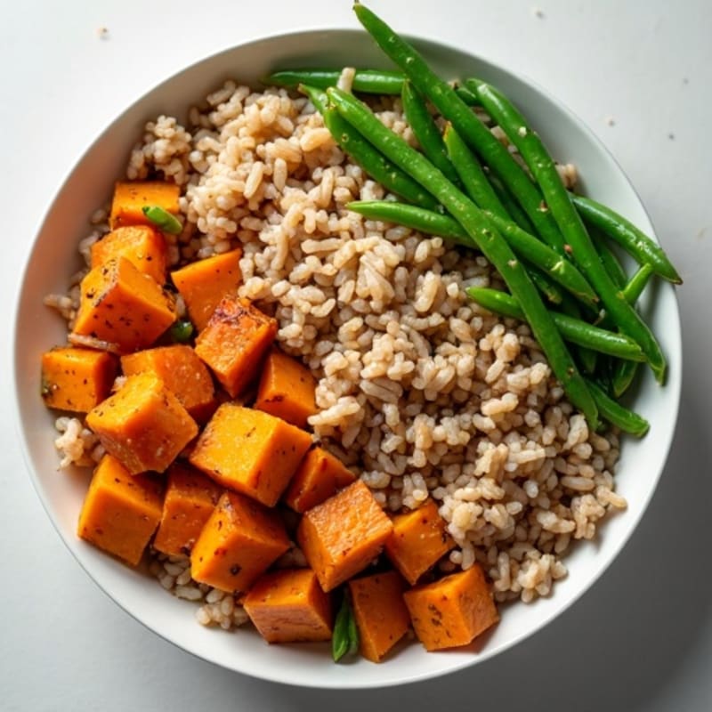 Savory Ground Turkey and Sweet Potato Rice Bowl with Crisp Green Beans