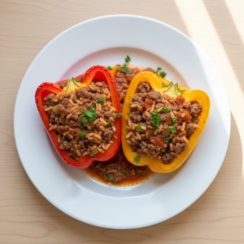 Golden Beef and Rice Stuffed Peppers