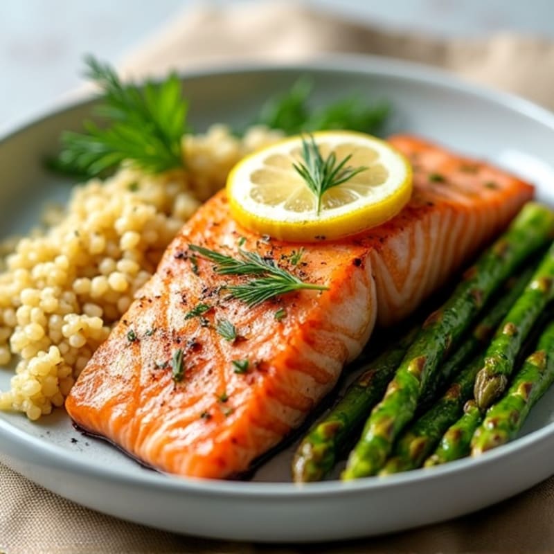 Lemon-Herb Roasted Salmon with Roasted Asparagus and Quinoa