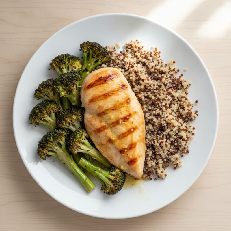 Grilled Chicken Breast with Roasted Broccoli and Quinoa