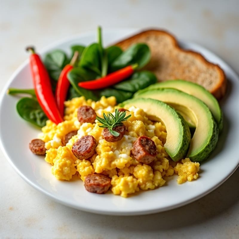 Egg White Scramble with Turkey Sausage and Cottage Cheese