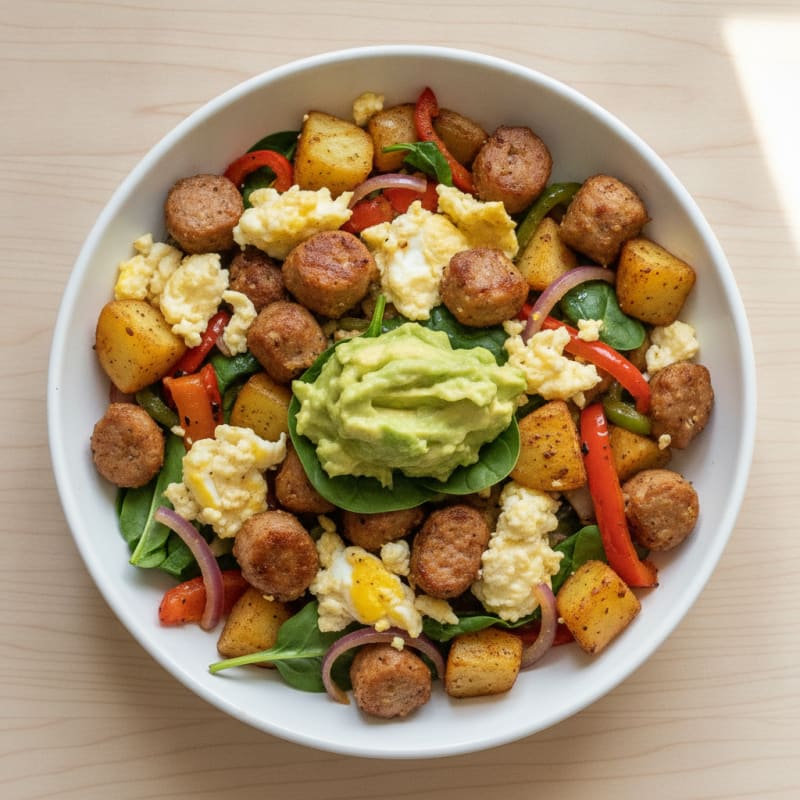 Crispy Egg White and Turkey Sausage Breakfast Bowl