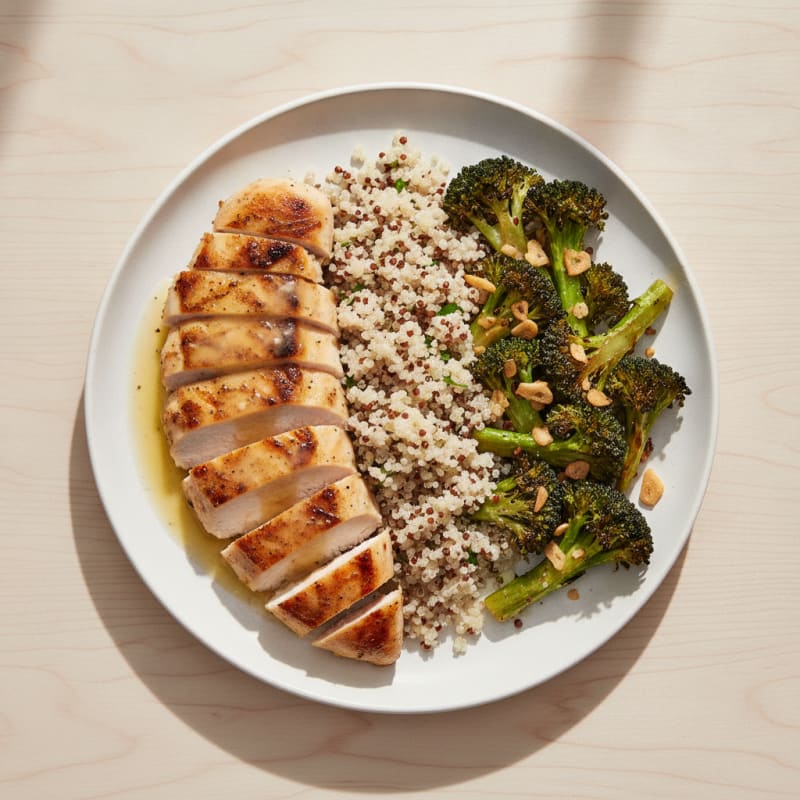 Grilled Chicken Breast with Quinoa and Roasted Broccoli
