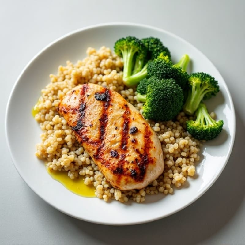 Grilled Chicken Breast with Quinoa and Steamed Broccoli