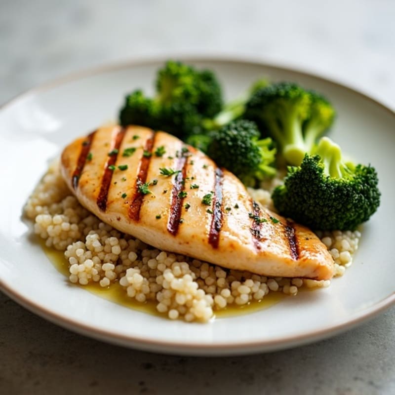 Grilled Chicken Breast with Roasted Broccoli and Quinoa