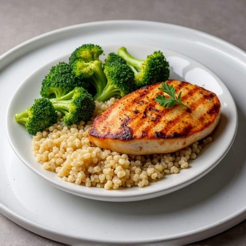 Grilled Chicken Breast with Roasted Broccoli and Quinoa