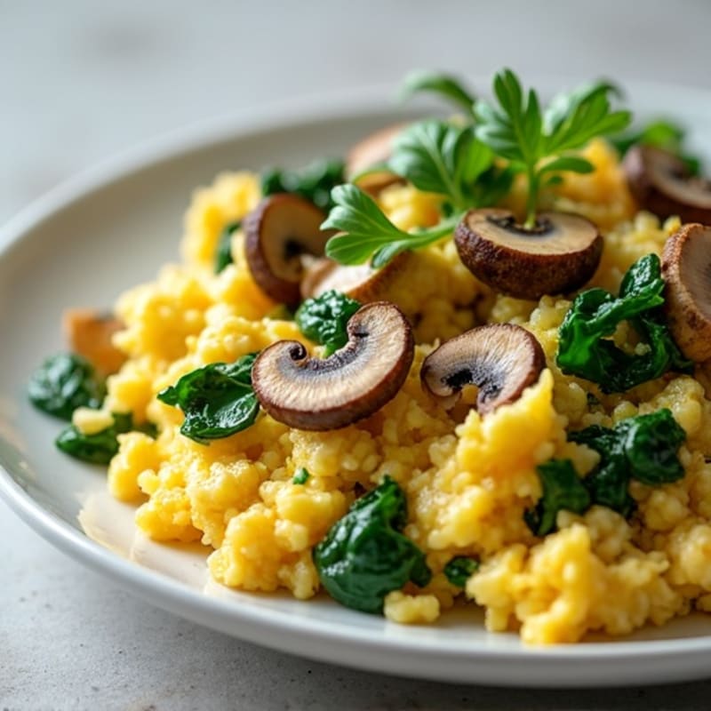Spinach and Mushroom Fluffy Egg Scramble
