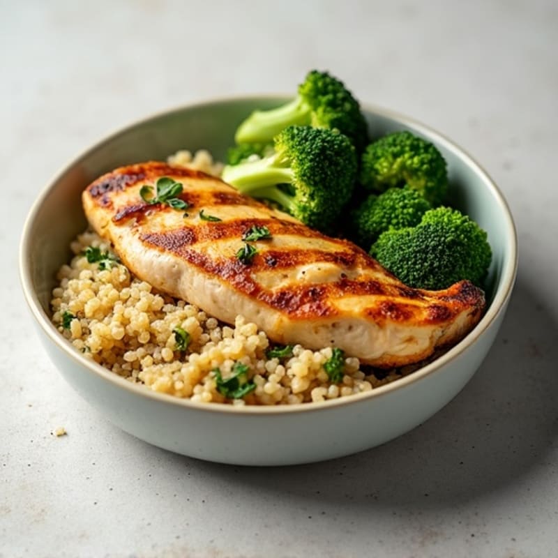 Grilled Chicken Breast with Roasted Broccoli and Quinoa