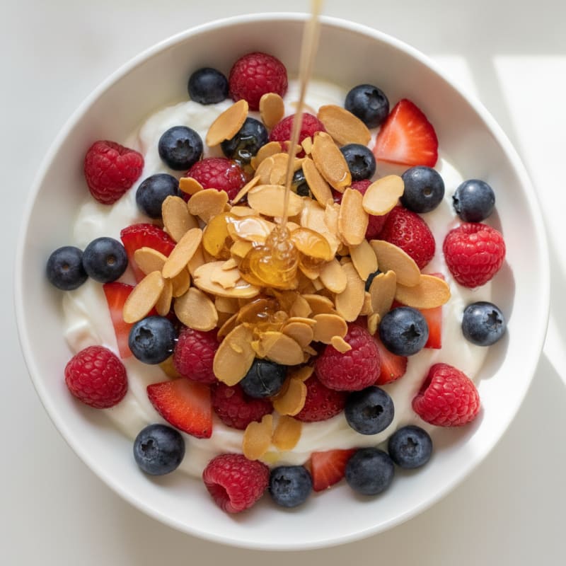Creamy Greek Yogurt Parfait with Mixed Berries and Almonds