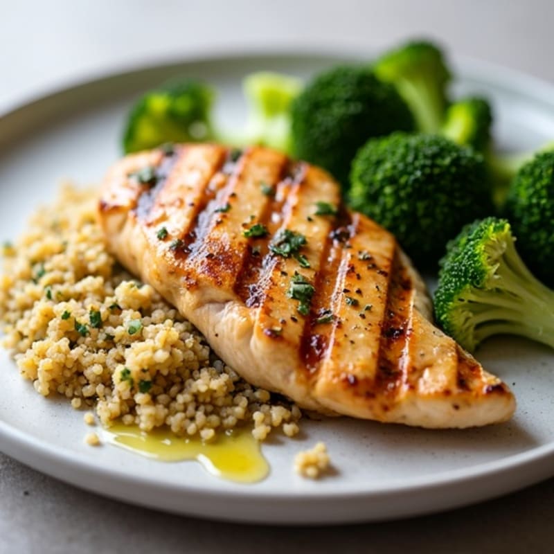 Grilled Chicken Breast with Quinoa and Roasted Broccoli