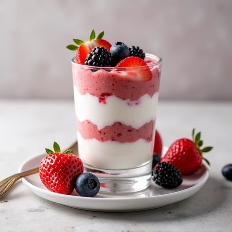 Strawberry Yogurt Protein Parfait with Blueberries and Blackberries