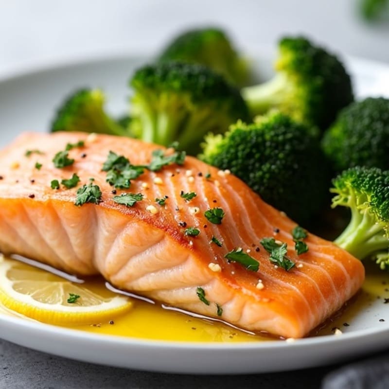 Lemon-Garlic Roasted Salmon with Crispy Broccoli