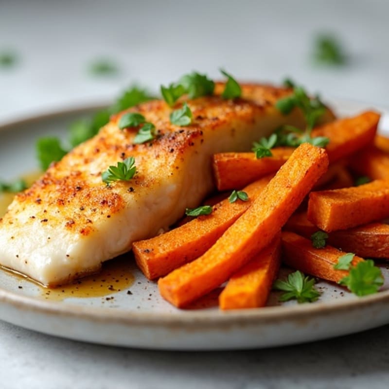 Crispy Baked Cod with Golden Roasted Sweet Potato Fries