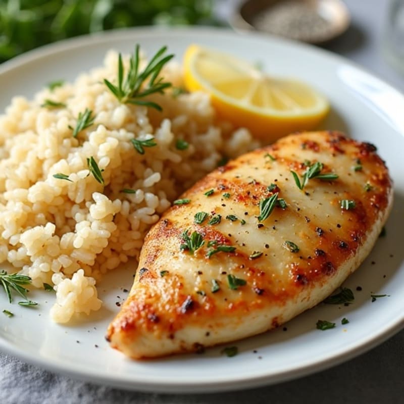 Pan-Seared Lemon Herb Chicken with Fluffy Rice Pilaf