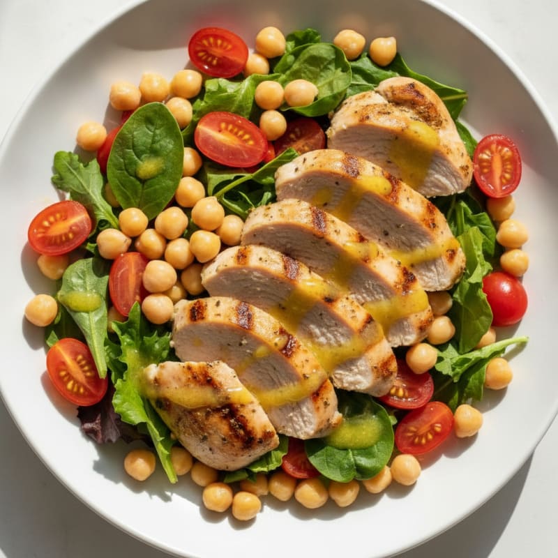 Grilled Turkey Breast Salad with Chickpeas and Cherry Tomatoes
