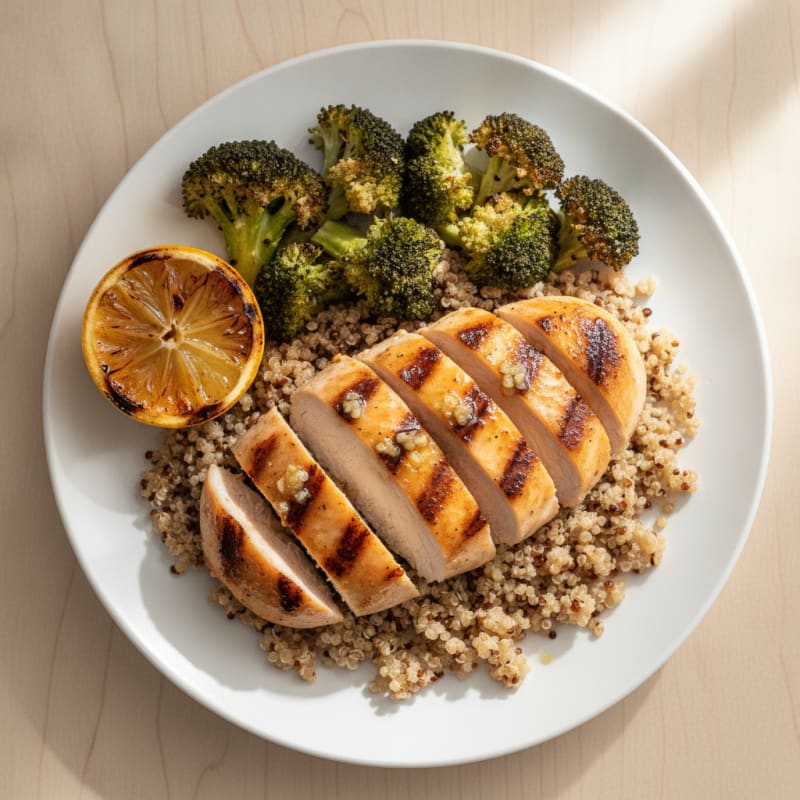 Grilled Chicken Breast with Quinoa and Roasted Broccoli