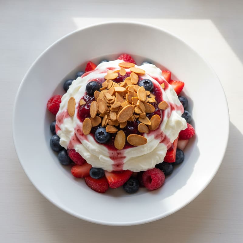 Greek Yogurt Protein Parfait with Mixed Berries and Almonds