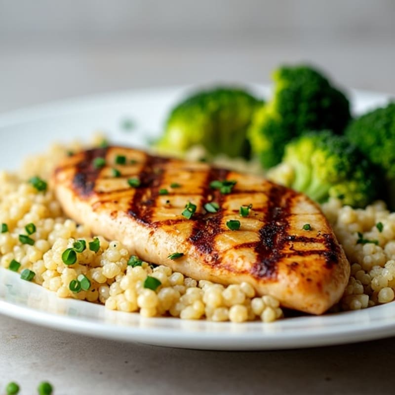 Grilled Chicken Breast with Quinoa and Roasted Broccoli