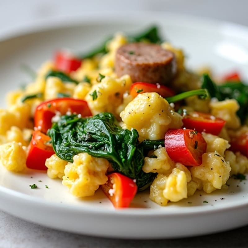 Egg White and Turkey Sausage Scramble with Spinach and Bell Peppers