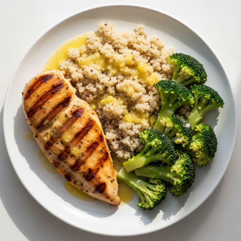Grilled Chicken Breast with Quinoa and Steamed Broccoli