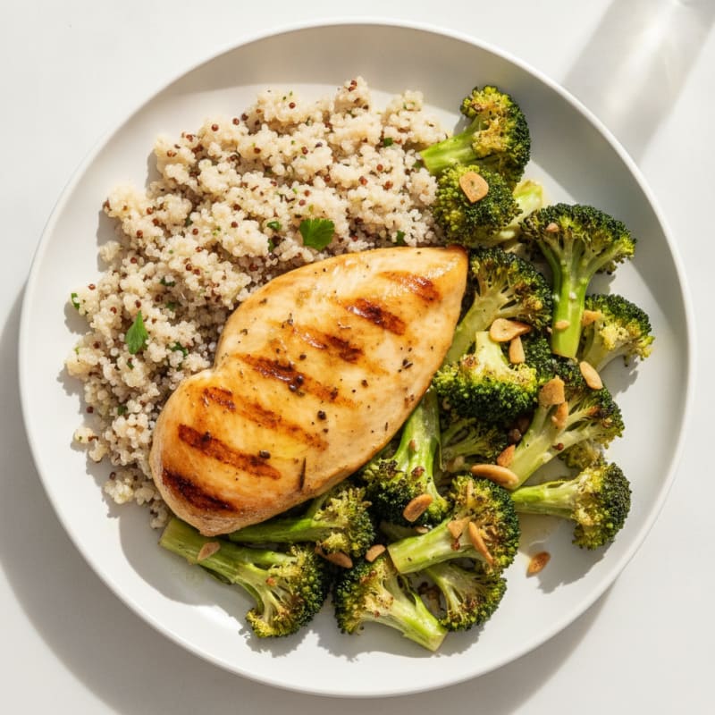 Grilled Chicken Breast with Quinoa and Roasted Broccoli