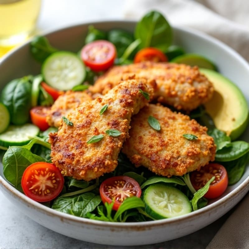 Crispy Lemon Garlic Chicken with Fresh Avocado Salad Bowl