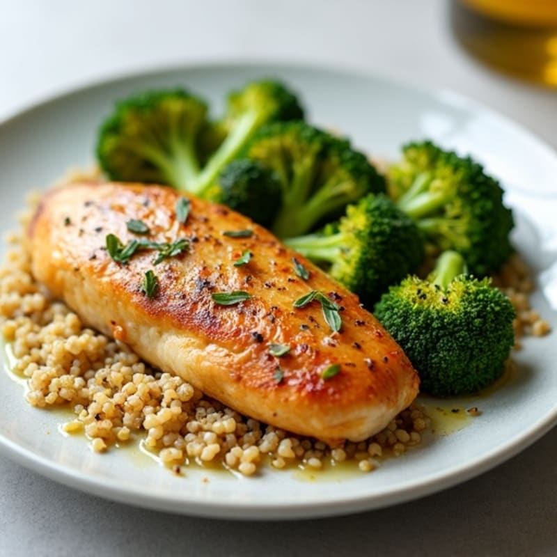 Roasted Chicken Breast with Steamed Broccoli and Quinoa