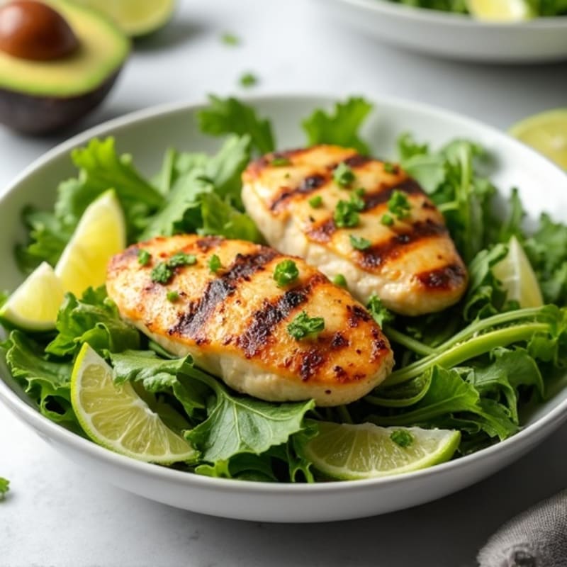 Grilled Chicken and Fresh Greens with Creamy Avocado-Lime Dressing