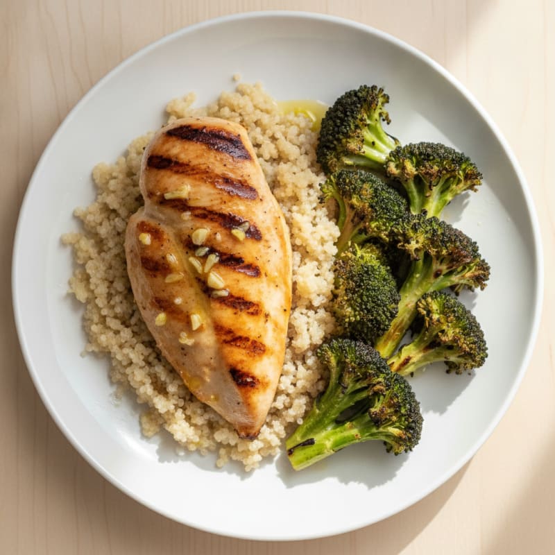 Grilled Chicken Breast with Quinoa and Roasted Broccoli