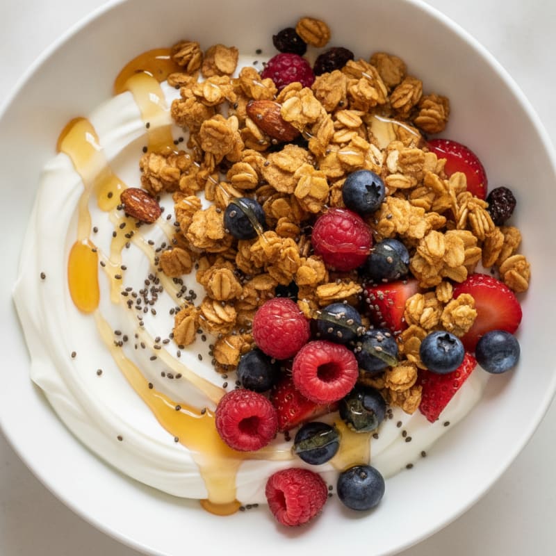 Creamy Greek Yogurt Bowl with Gluten-Free Granola and Mixed Berries
