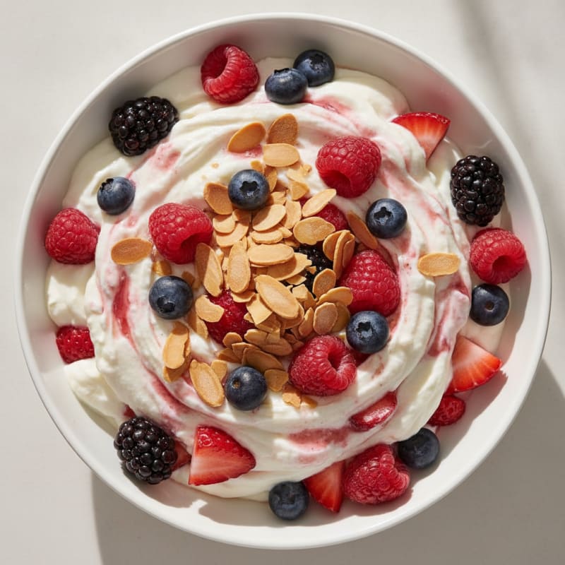Greek Yogurt Protein Parfait with Mixed Berries and Almonds