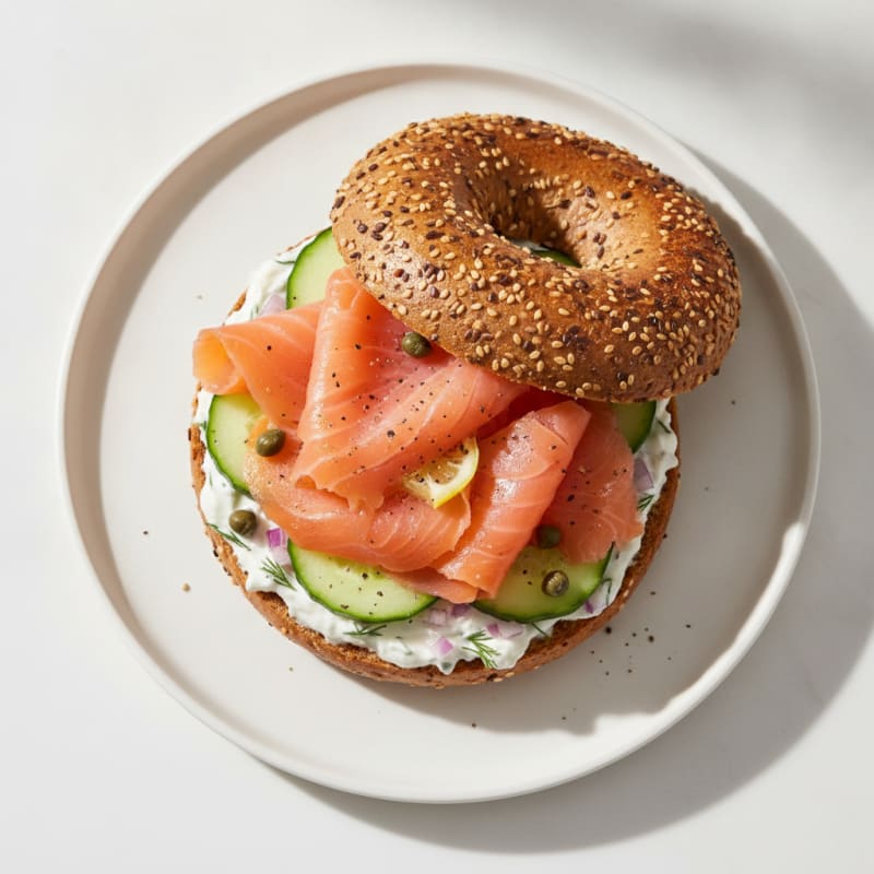 Smoked Salmon Everything Bagel Sandwich