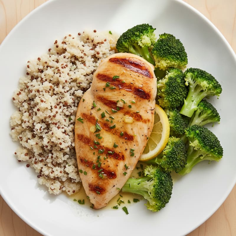 Grilled Chicken Breast with Quinoa and Steamed Broccoli