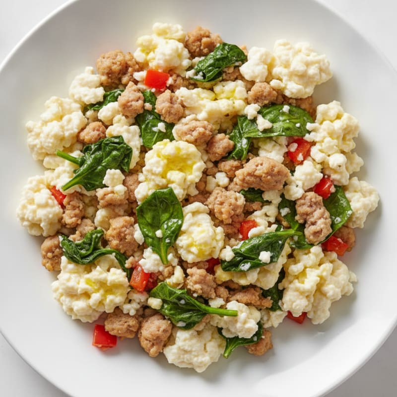 Egg White and Turkey Sausage Scramble with Baby Spinach