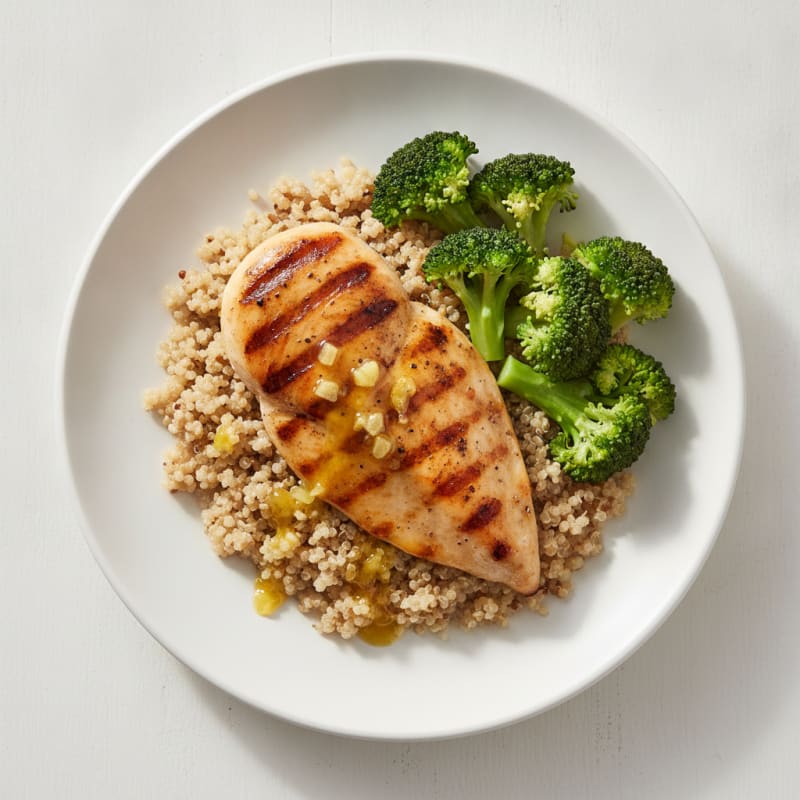 Grilled Chicken Breast with Quinoa and Steamed Broccoli