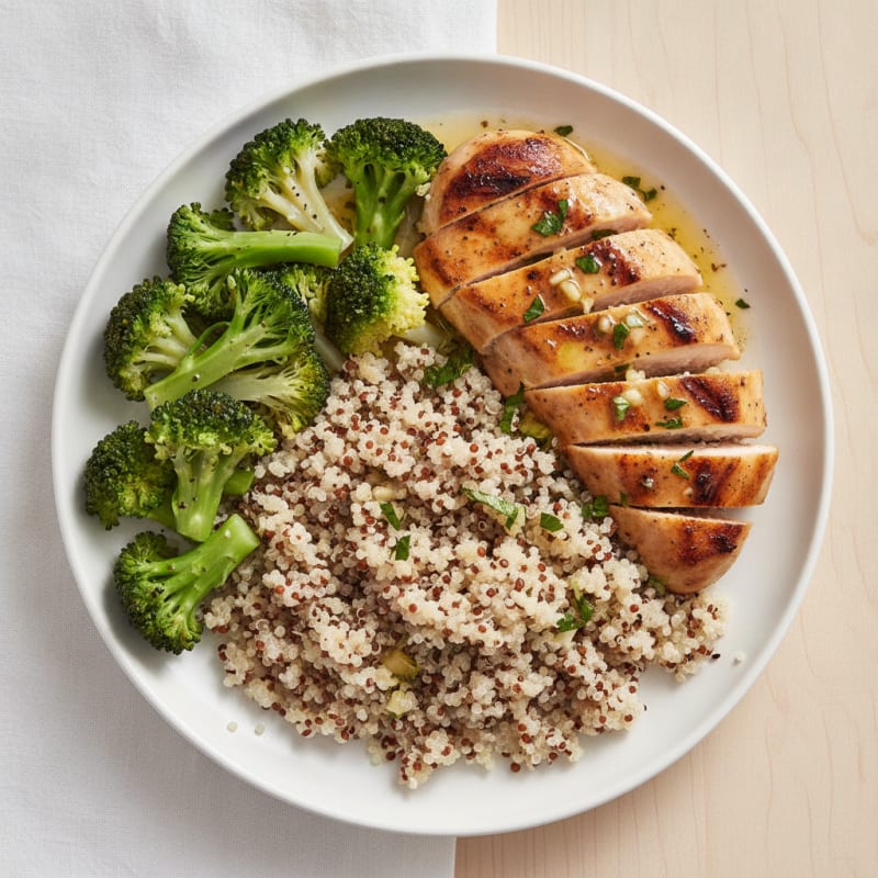 Grilled Chicken Breast with Quinoa and Steamed Broccoli
