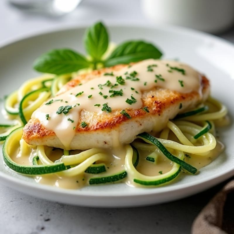 Creamy Lightened-Up Chicken Alfredo with Zucchini Noodles