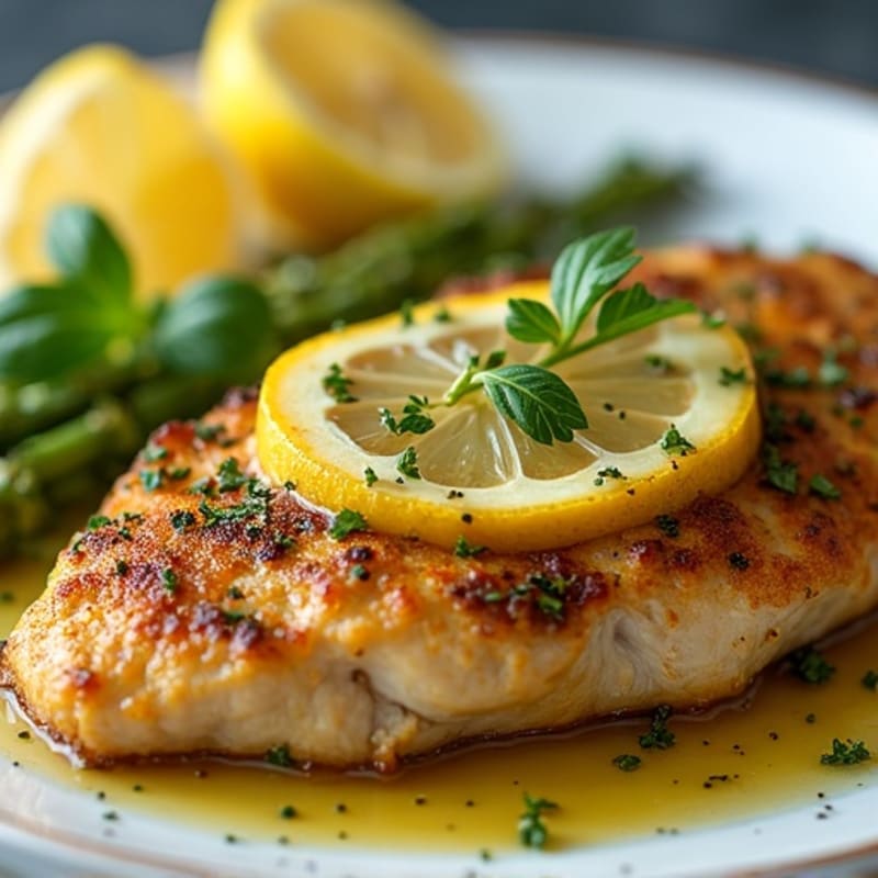 Herb-Crusted Pan Seared Chicken with Lemon Garlic Sauce