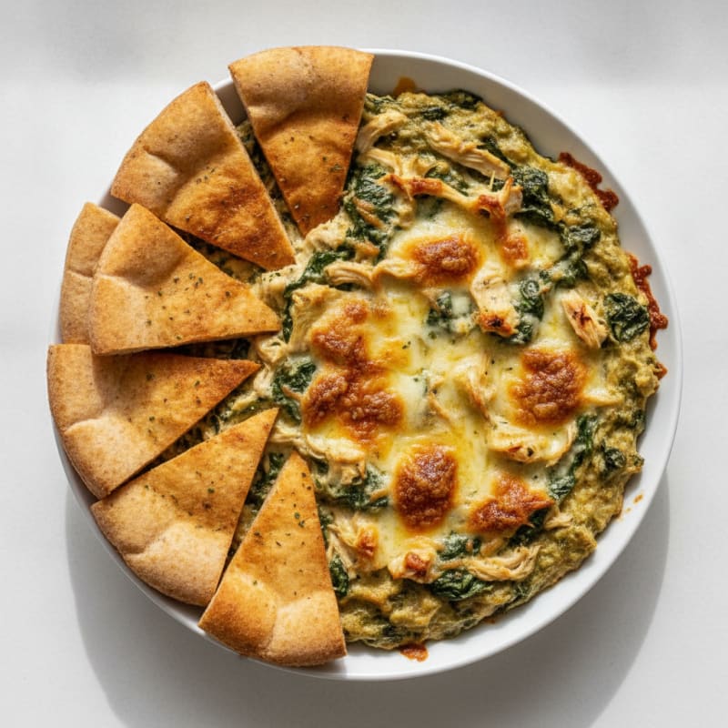 Baked Spinach Artichoke Dip with Toasted Pita