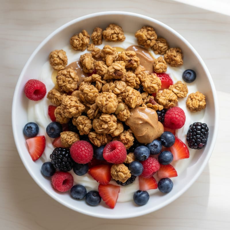 Creamy Greek Yogurt Parfait with Protein Granola and Mixed Berries