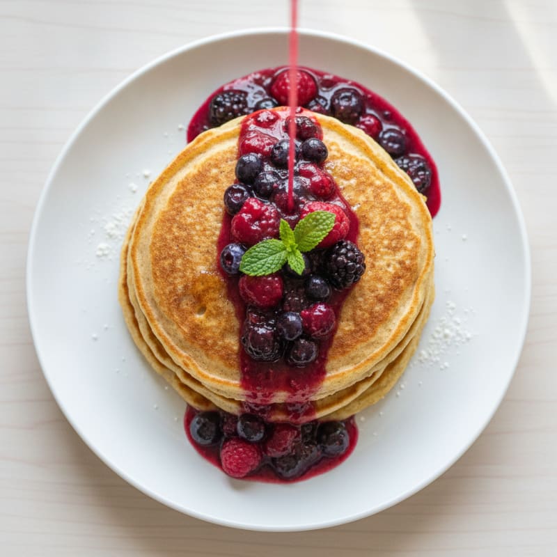 Fluffy Buttermilk-Style Protein Pancakes with Berry Compote