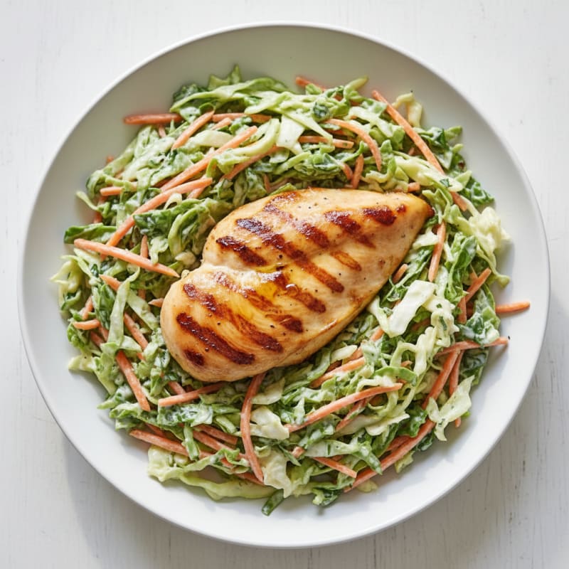 Grilled Chicken Breast with Crunchy Shredded Cabbage Slaw