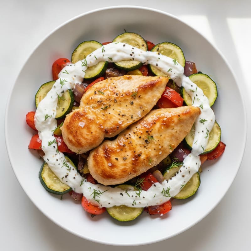 Tangy Chicken and Roasted Vegetable Bowl