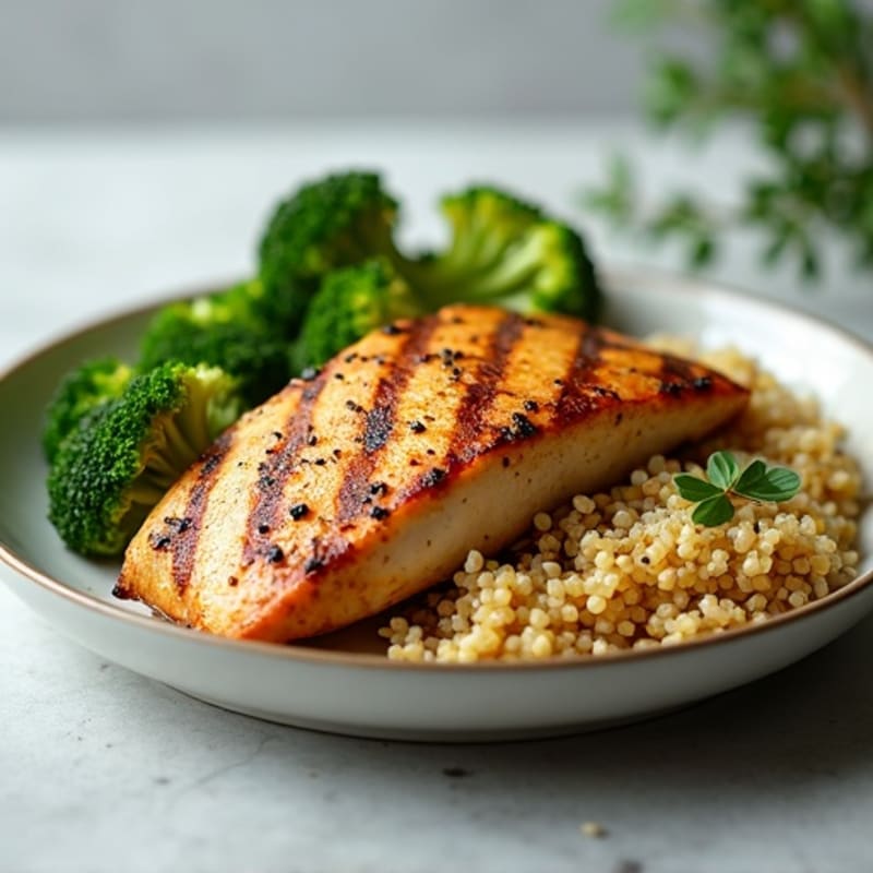 Grilled Chicken Breast with Quinoa and Roasted Broccoli