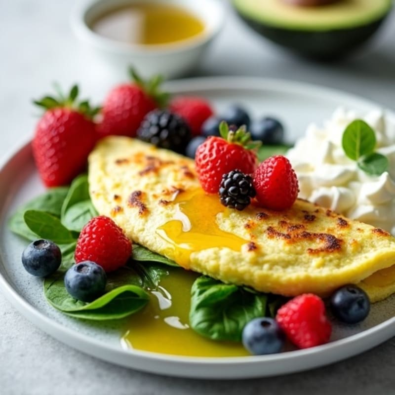 Egg White and Spinach Omelette with Cottage Cheese and Fresh Berries